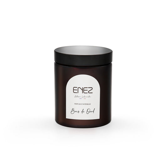 Bougie artisanale Bois de Oud, cire végétale soja et coco, fabriquée en Bretagne - Enez